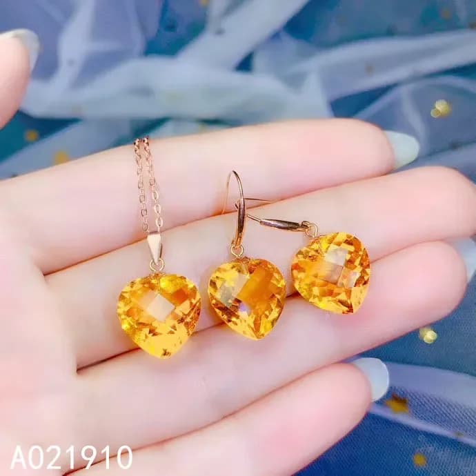 Boutique di gioielli in argento puro 925 con cristallo giallo naturale 12x12mm Set di anelli con ciondolo da donna in pietra preziosa stile oro Festa di compleanno Chri