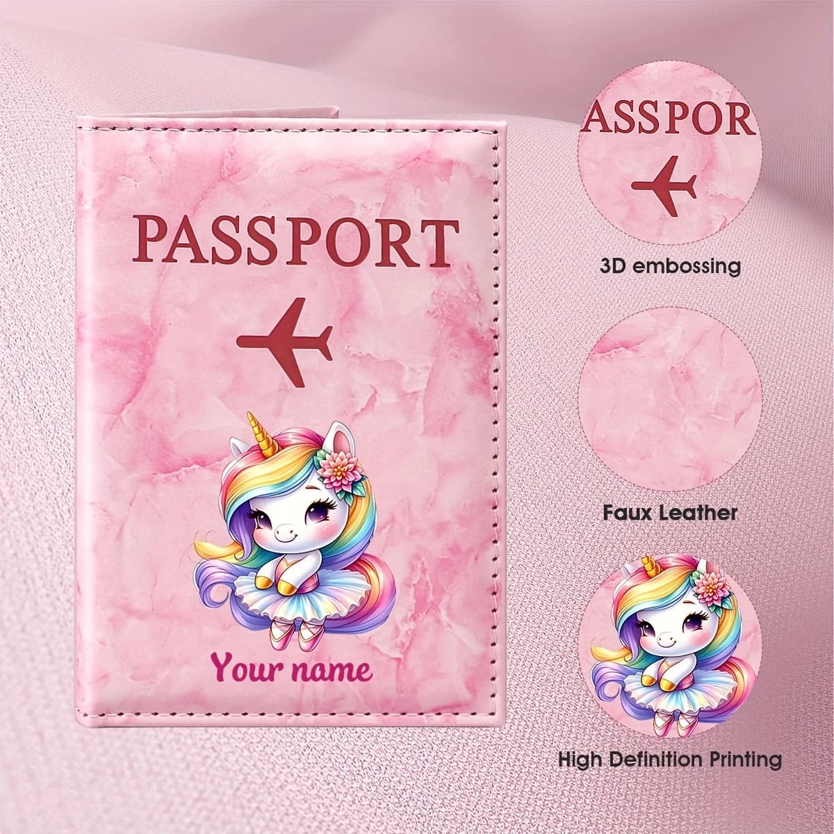 Personalized Name Custom PU Passport Holder, a Dance Skirt Unicorn Illustration, Perfect for a Dreamy Fairy Tale Travel Vibe