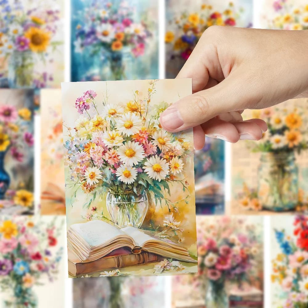32pcs retro floral postcards, sunflowers, chrysanthemums, ins style, wall decorations, mailing, collecting, DIY cards