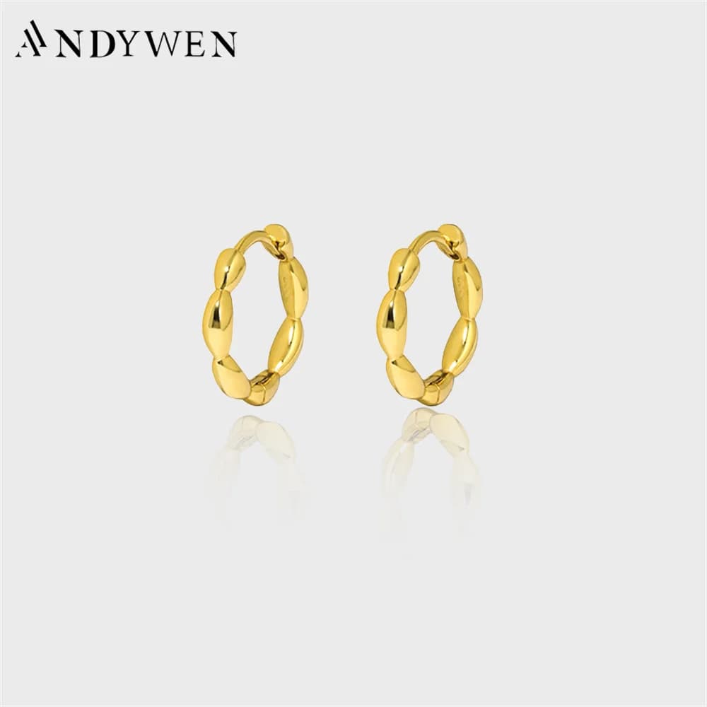 ANDYWEN 925 Sterling Silver Plain Beads Circle Hoop Huggies Hoops Piercing Party Clips Jewellry 2020 Rock Punk Crystal