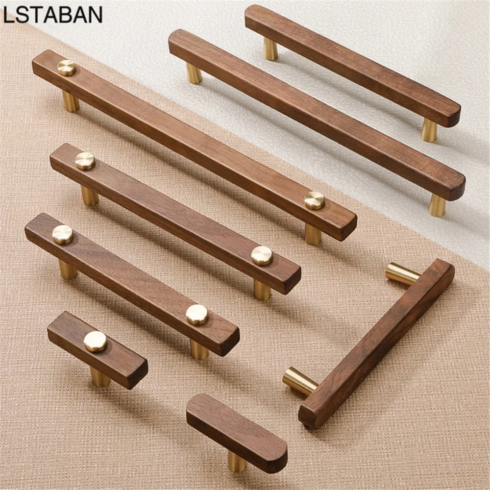 Maniglia per mobile in ottone noce pomolo per mobile da cucina in legno massello ferramenta per mobili retrò in rame puro pomelli per cassetti e ante di guardaroba