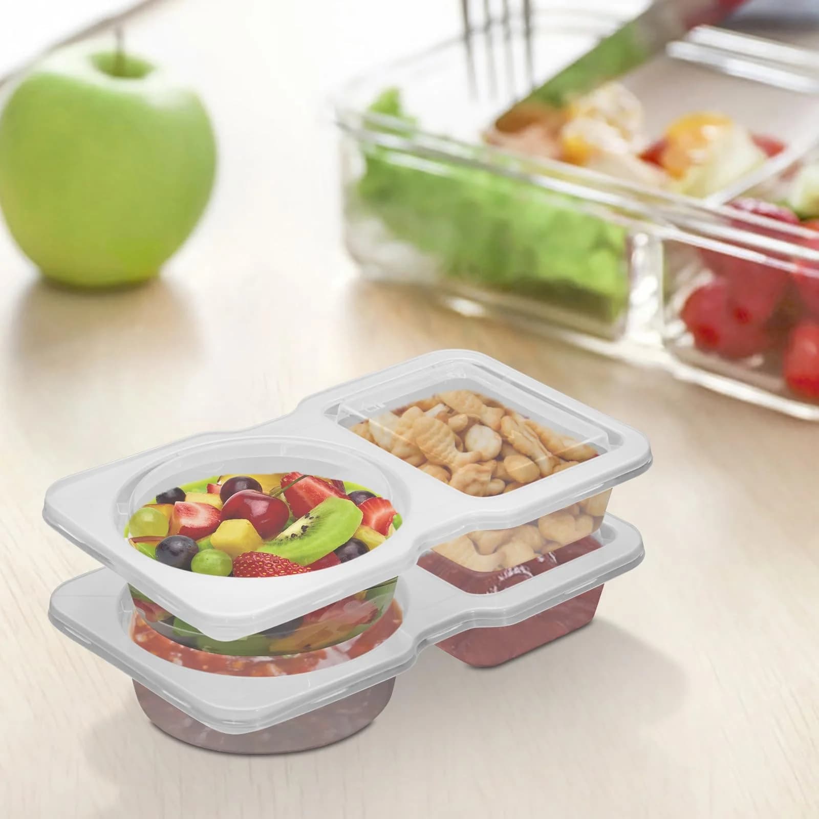Dual Compartment Sauce Containers with Lids, Stackable Reusable Condiment Cups for Dips, Sauces & Meal Prep