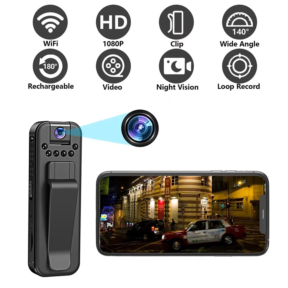 Mini Telecamera HD 1080P Portatile, Registratore Video Digitale Compatto, Videocamera di Sorveglianza con Visione Notturna, Bodycam per Polizia con Infrarossi