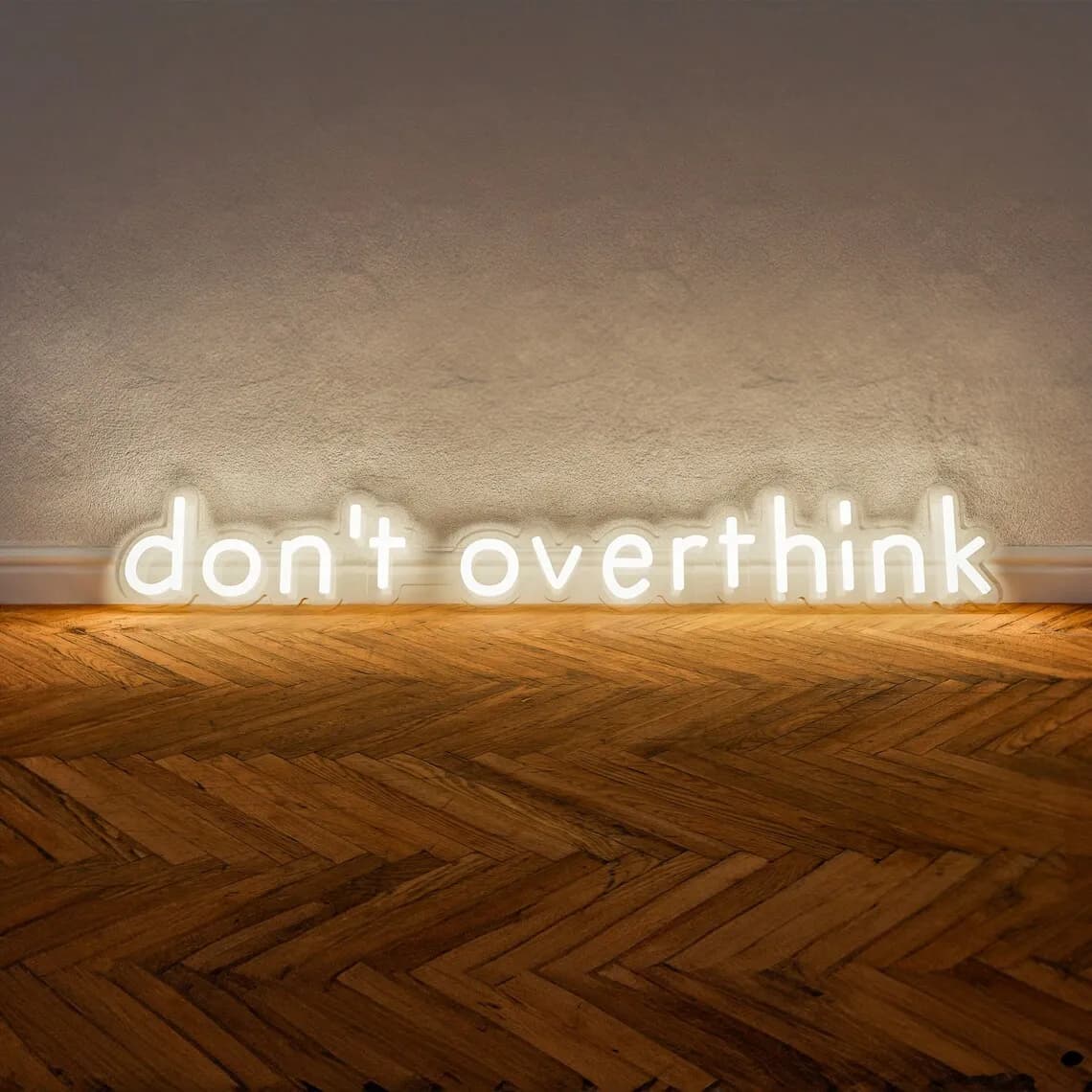 Insegna al neon con testo Don't Overthink, decorazioni murali personalizzate per stanza con luce al neon a LED, lampada con testo personalizzato, promemoria consapevolezza quotidiana
