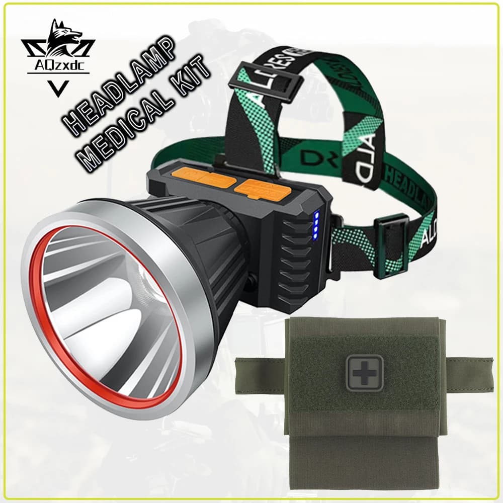 Lampada frontale Lnduction Kit di pronto soccorso medico Set Luce forte Torcia super luminosa Lampada da pesca ricaricabile montata sulla testa