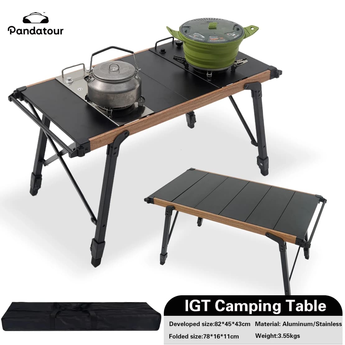 Tavolo da campeggio Pandatour IGT Tavolo da picnic pieghevole in alluminio per barbecue Tavolo da picnic da pesca portatile ultraleggero