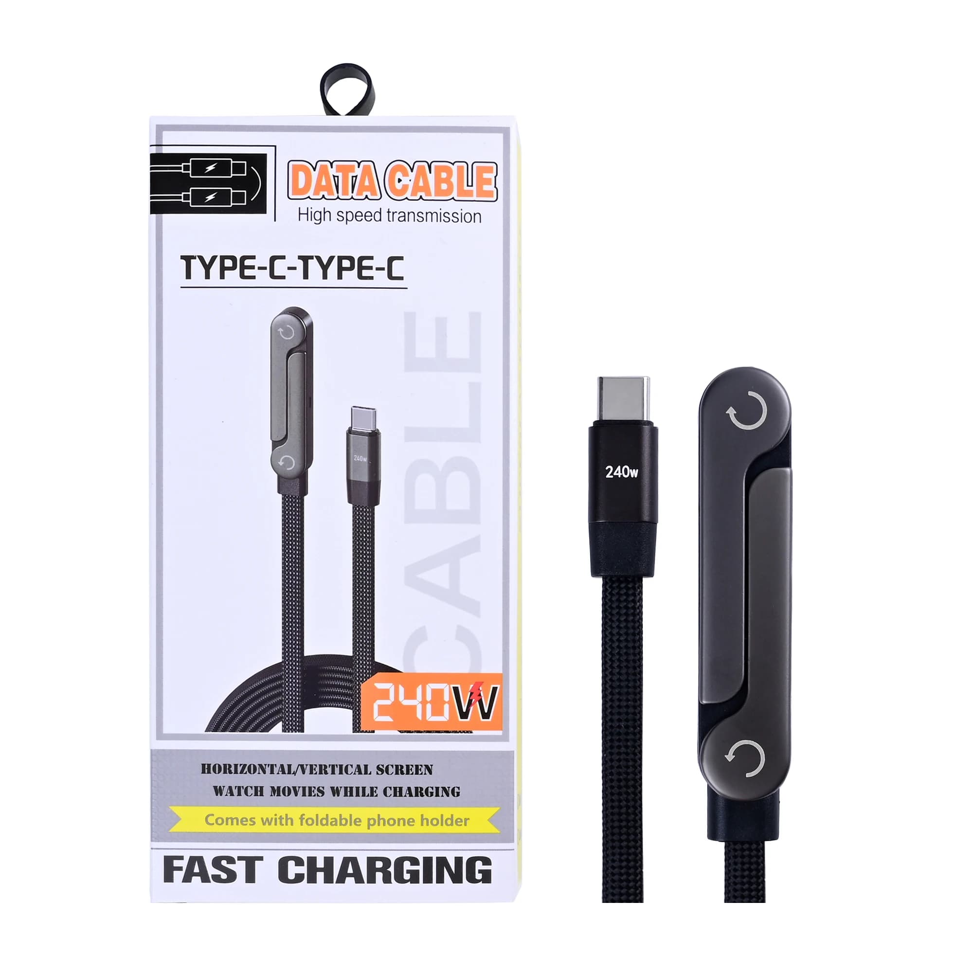 Cavo dati da USB-C a USB-C con supporto pieghevole 150 cm Nero Confezione da 4