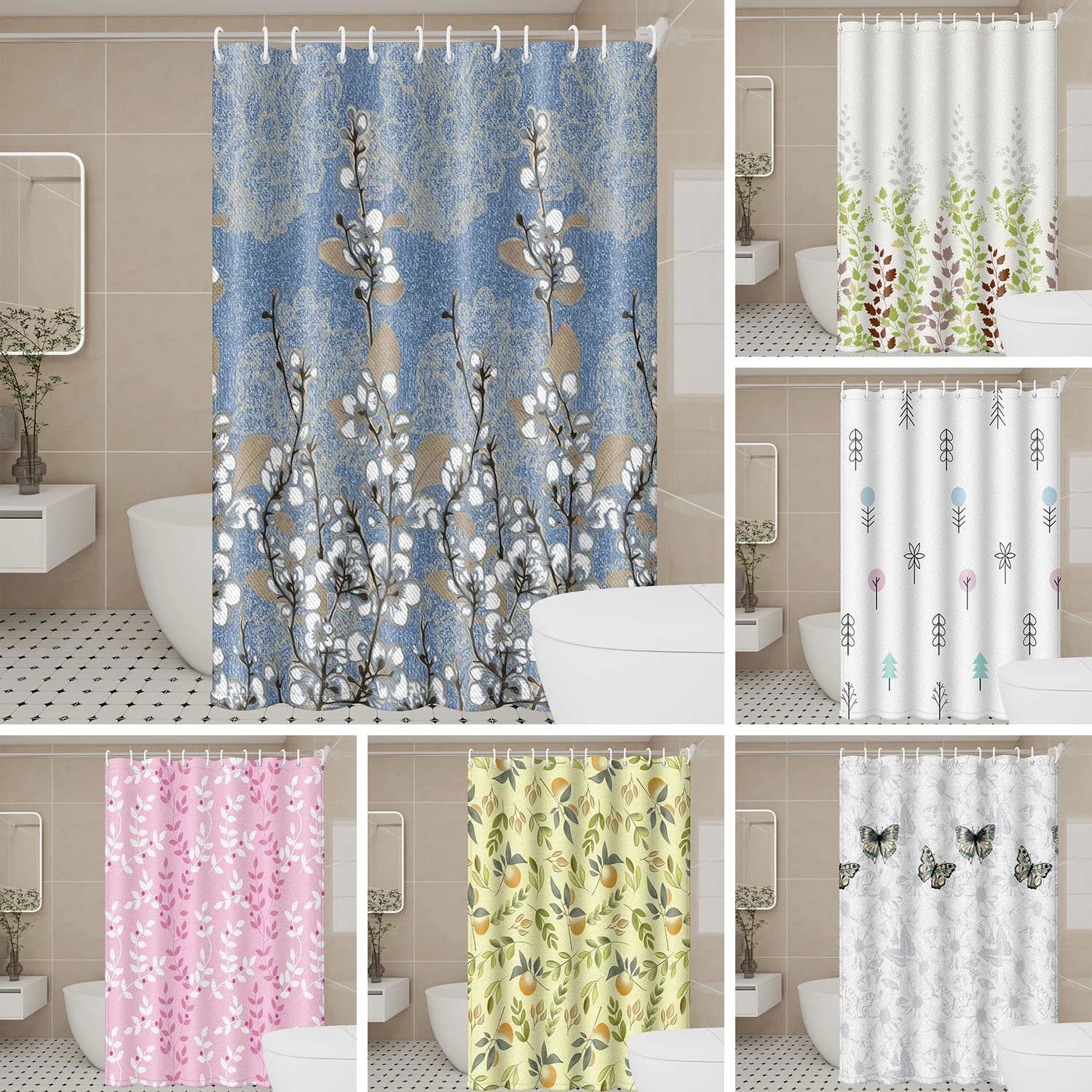 Tenda da doccia vintage in stile pastorale: materiale in poliestere resistente, impermeabile per bagni rustici ed eleganti