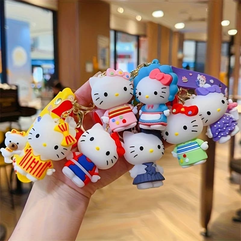 1 portachiavi in peluche a forma di gatto KT, personaggio dei cartoni animati, ciondolo per borsa, portachiavi per auto, regalo creativo, adatto come regalo per amici.