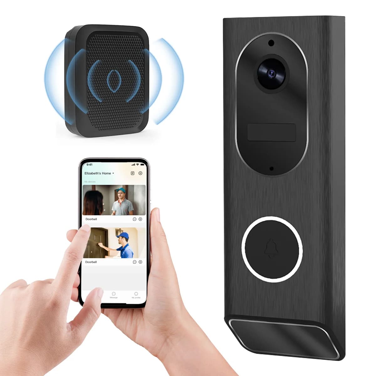 AEEZO S7 1080P videocamera per campanello senza fili WiFi campanello per porta intelligente sicurezza domestica intelligente rilevamento del movimento campanello per citofono per visione notturna