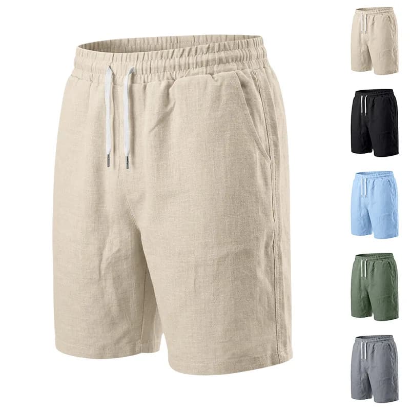 Nuovi Pantaloncini Estivi da Uomo in Cotone e Lino Traspiranti, Pantaloni da Spiaggia Hawaii, Pantaloni Monocolore Larghi e Versatili, Abbigliamento Streetwear