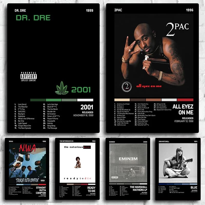 Arte moderna in bianco e nero Album di musica pop europea e americana Hip Hop Rap Star Cantante Poster Decorazioni per la casa Pittura Wall Art