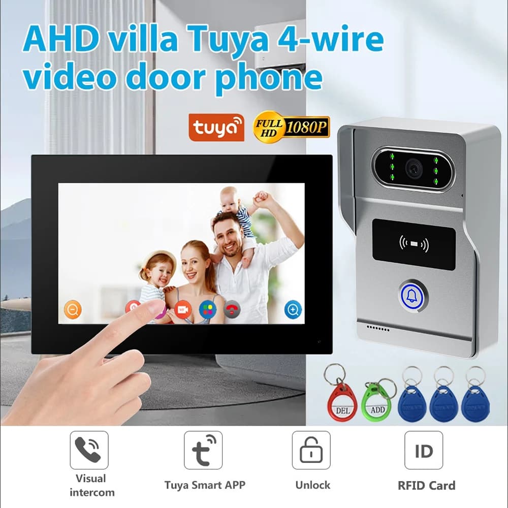 Sistema di campanello video Wifi Videocitofono HD 1080P Videocitofono touch screen da 7 pollici Scheda RFID Sblocca IP Villa Appartamento