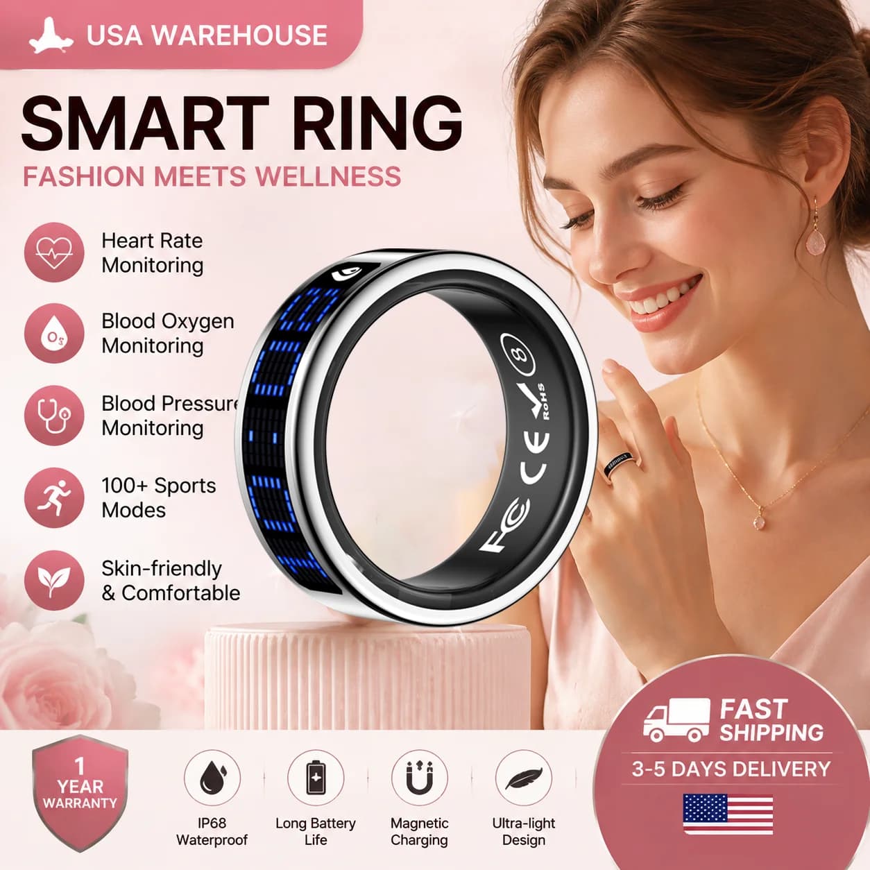 Women Dynamic Screen Smart Watch Waterproof Heart Rate Monitor