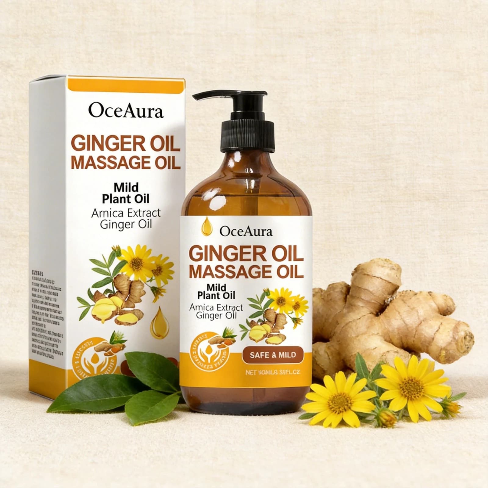 OceAura Olio Essenziale per Massaggi allo Zenzero, Idratante per Tutto il Corpo, Olio Essenziale per Pelle Secca, Idratante e Nutriente