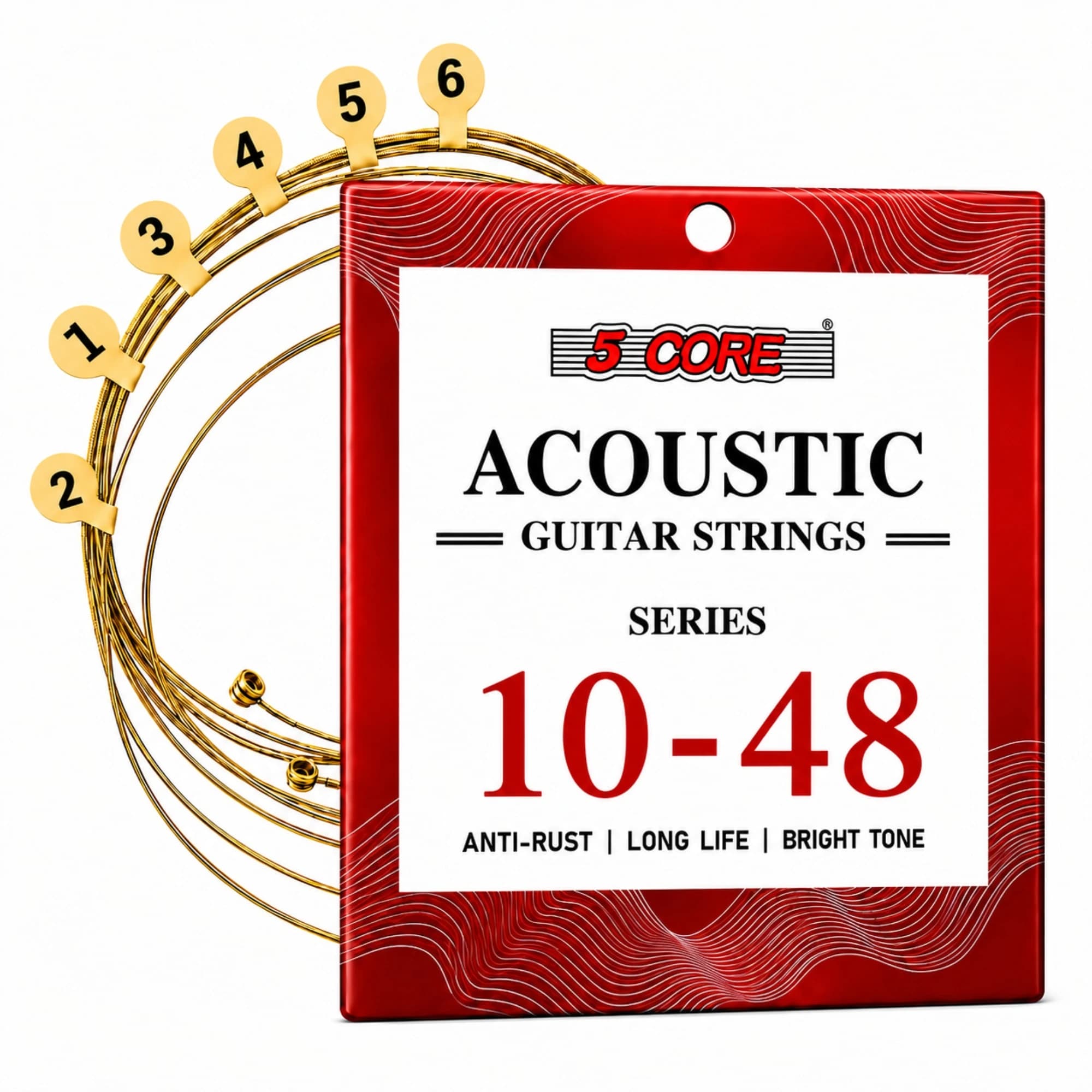5 Core Acoustic Guitar 6 String Set Light Gauge Steel Carbon Core Bright Powerful Tone Heavy Duty