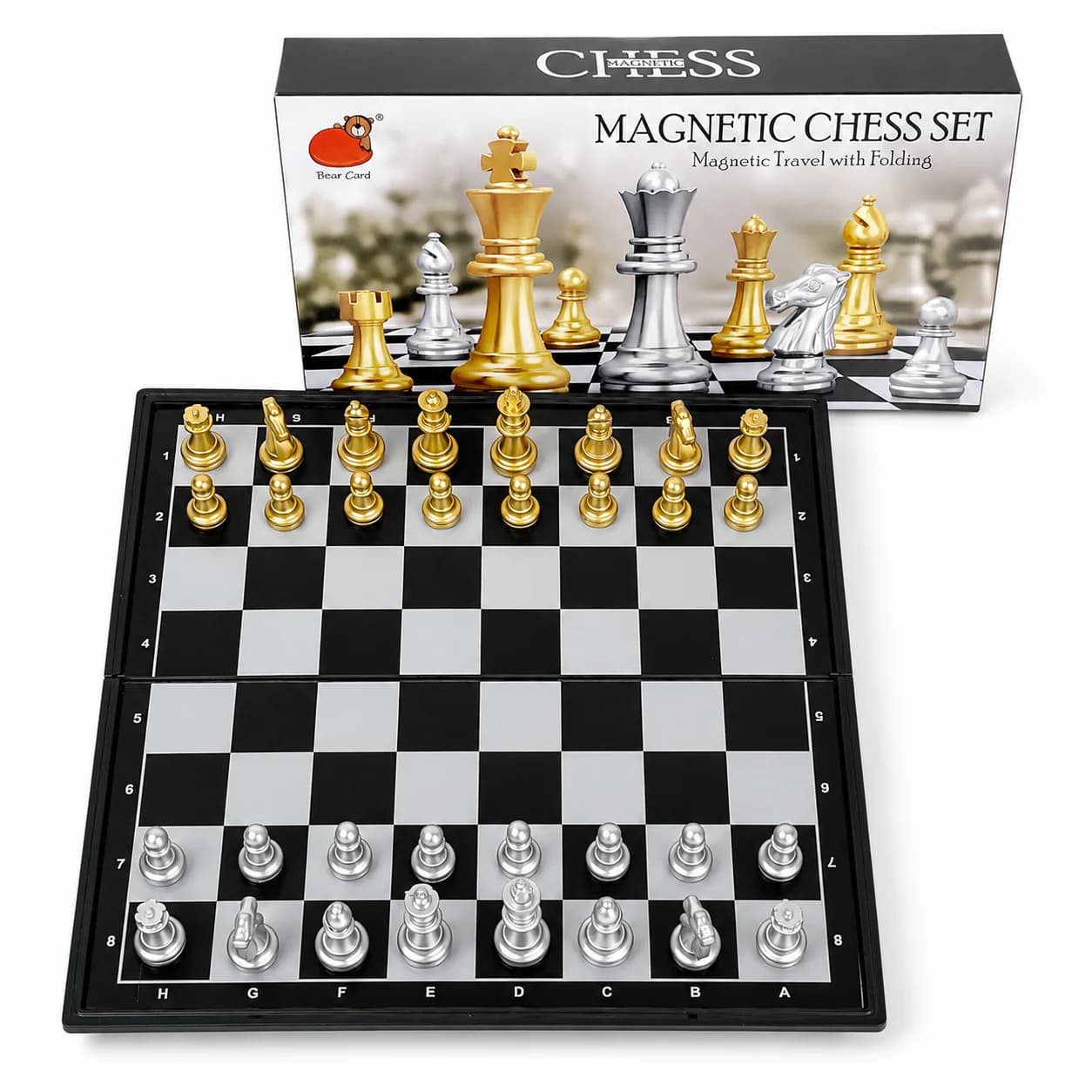 19.1x19.7cm Folding Magnetic Chess Set Gold Silver Board Game with Carry Box Safe Portable Travel Educational Puzzle Toy Gift