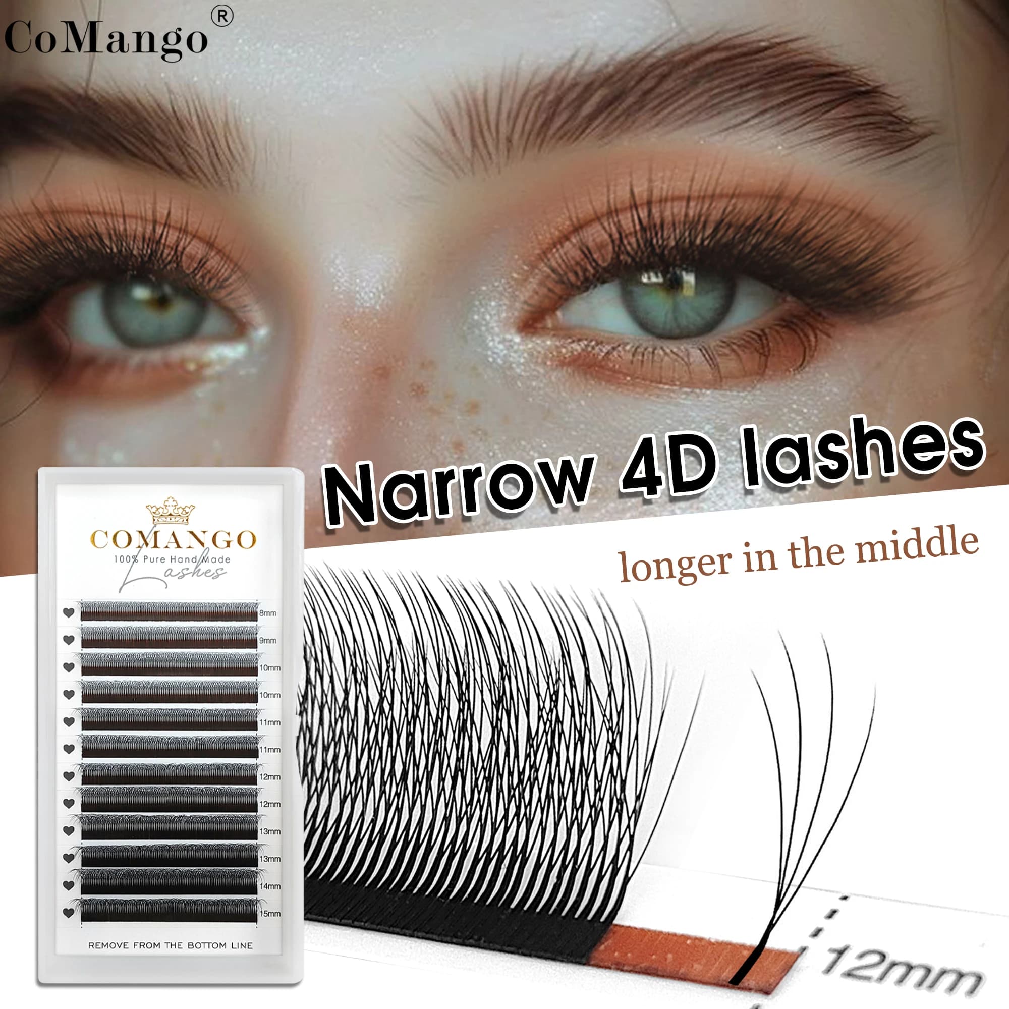 CoMango Ciglia finte strette 4D intrecciate a mano a forma di W, 12 file, ciglia finte stile W, ciglia volume russo, cosmetici