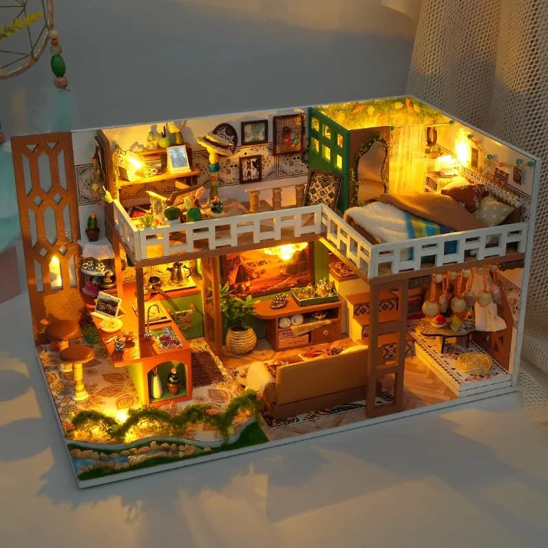 Waiting for the Breeze: Free-Spirited Bohemian Cottage DIY 3D Wooden Puzzle Kit, Dreamcatcher Miniature House Model for Adults, High Difficulty Handmade Craft, Unique Boho Home Decor Display, Slow Down Gift for Women Men