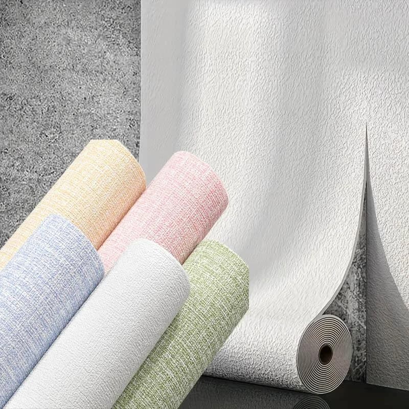 Carta da Parati 3D in Schiuma di Lino 50cm Autoadesiva in PVC, Colore Solido, Ispessita, Impermeabile, Decorazione Murale