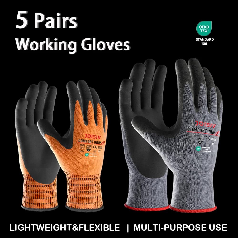 5 Paia di Guanti da Lavoro Resistenti Rivestiti in Nitrile, Antiscivolo, Leggeri, Durevoli e Traspiranti per Edilizia, Riparazione Auto, Giardinaggio