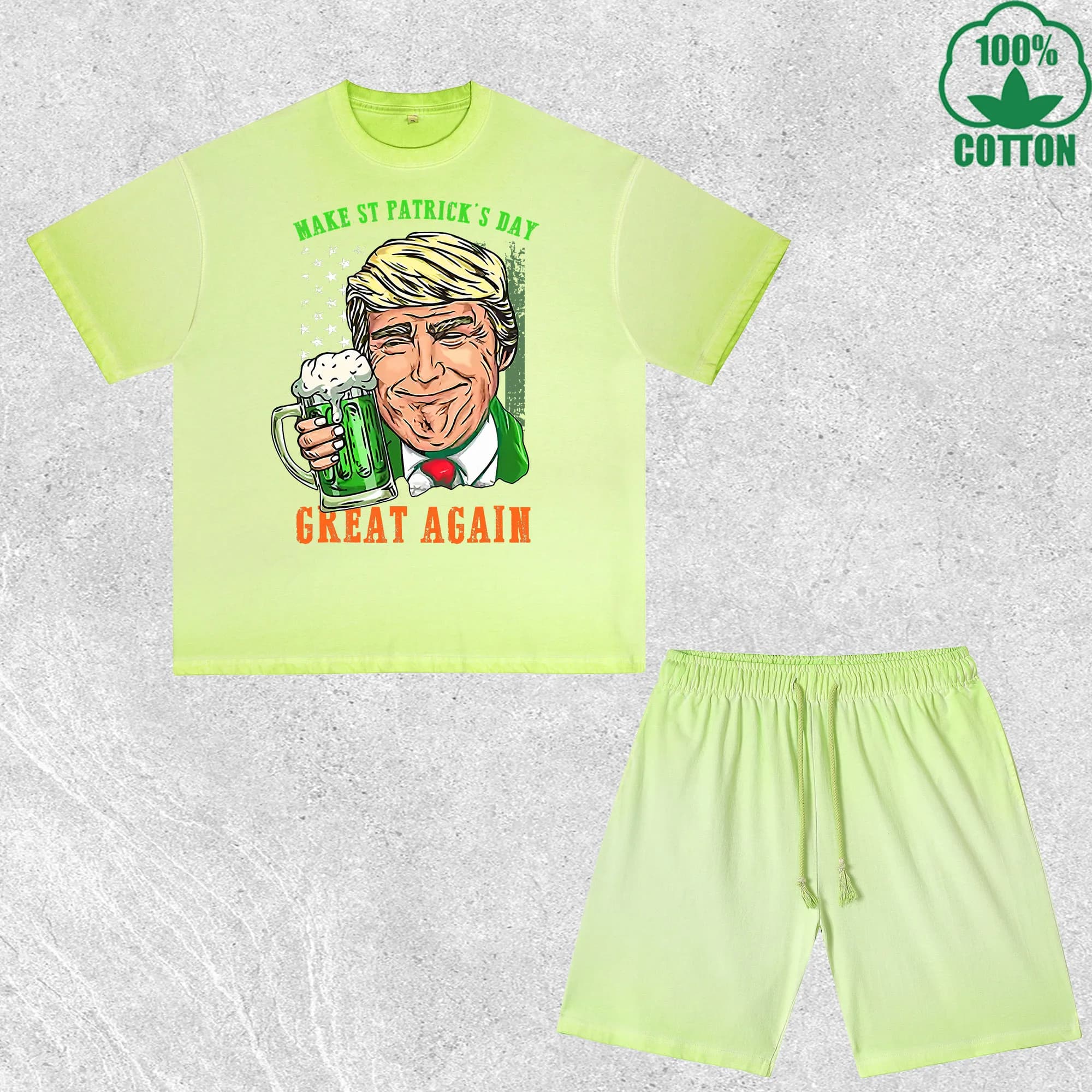 Set T-Shirt e Pantaloncini Stampati 'Great Again' con Effetto Lavato, Multicolore, Stile Trendy e Alla Moda, 100% Cotone, Confezione Conveniente