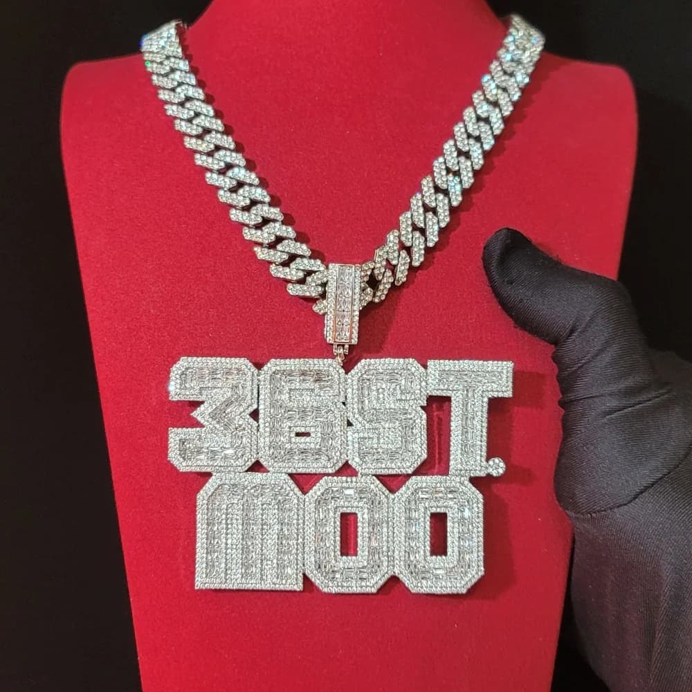 Ciondolo con nome Baguettecz quadrato personalizzato Collana con numero personalizzato o lettera Catena per lui I suoi regali di compleanno Gioielli Hip Hop