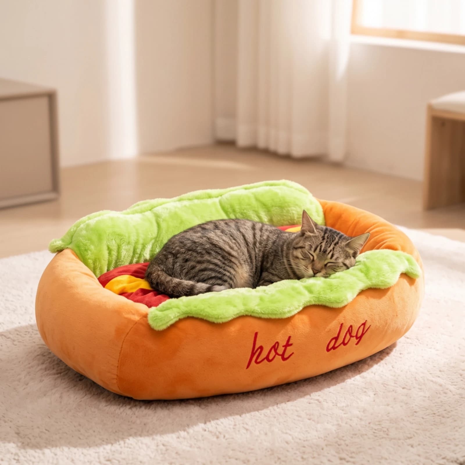 Removable and Washable Pet Mats Hot Dog Bed Bed Soft Hot Dog Bed Bolster Pet Supplies for Cats,Pups,Living Room