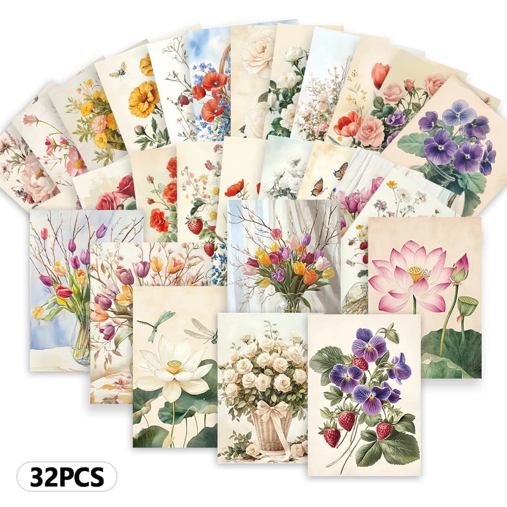 32 pezzi, cartoline botaniche e floreali, adesivi per la decorazione della stanza, materiale per brochure, souvenir, oggetti da collezione e posta