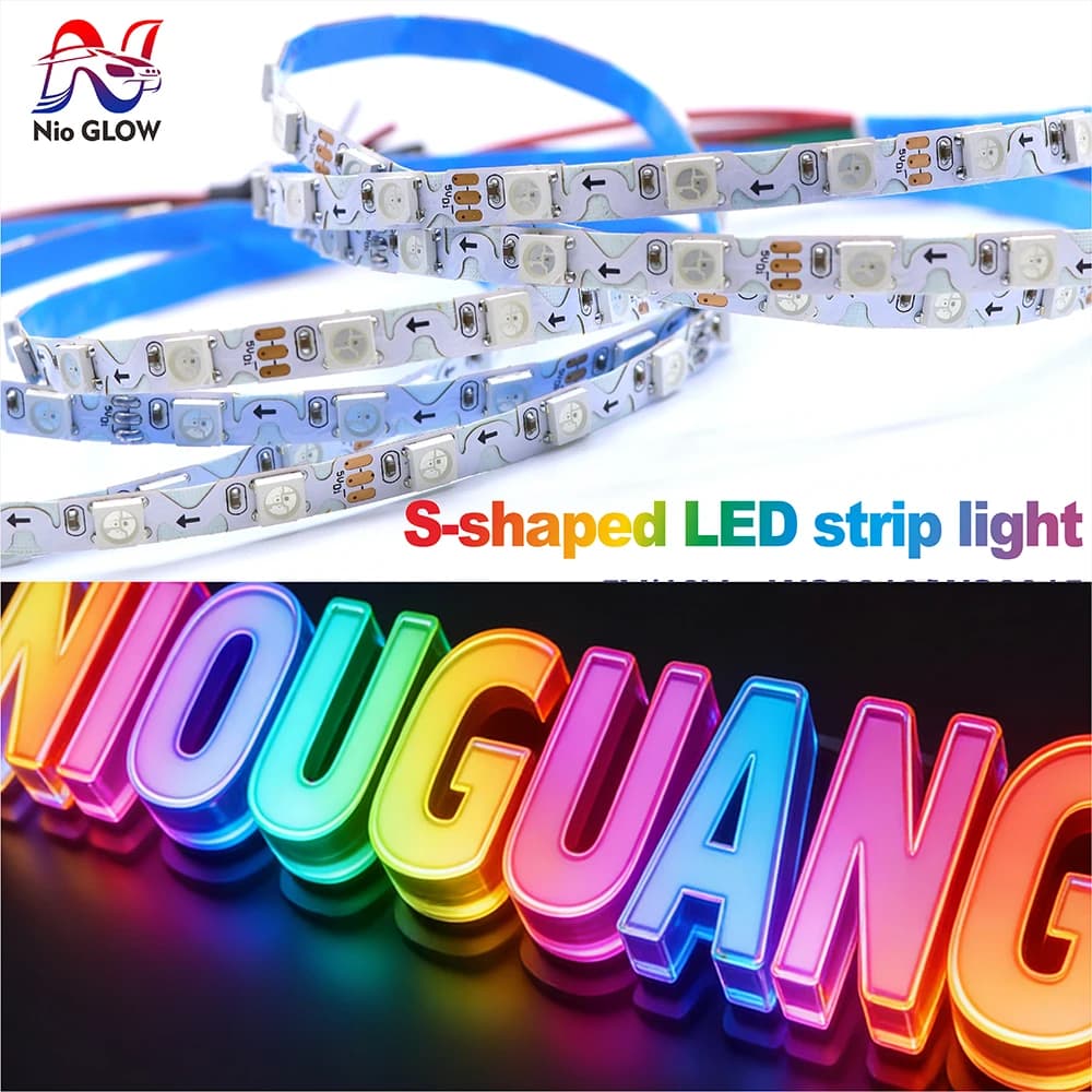 Luci a LED a forma di S 5V/12V SMD5050 Pixel RGB indirizzabile WS2812B/WS2815 Striscia LED a caratteri per insegne luminose