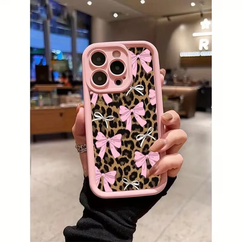 Leopard Print Bow Phone Case For iPhone 18 17 16 15 14 13 12 11 Pro XS Max X XR 8 Plus Mini Air 16e 17e Shockproof Bumper Cover
