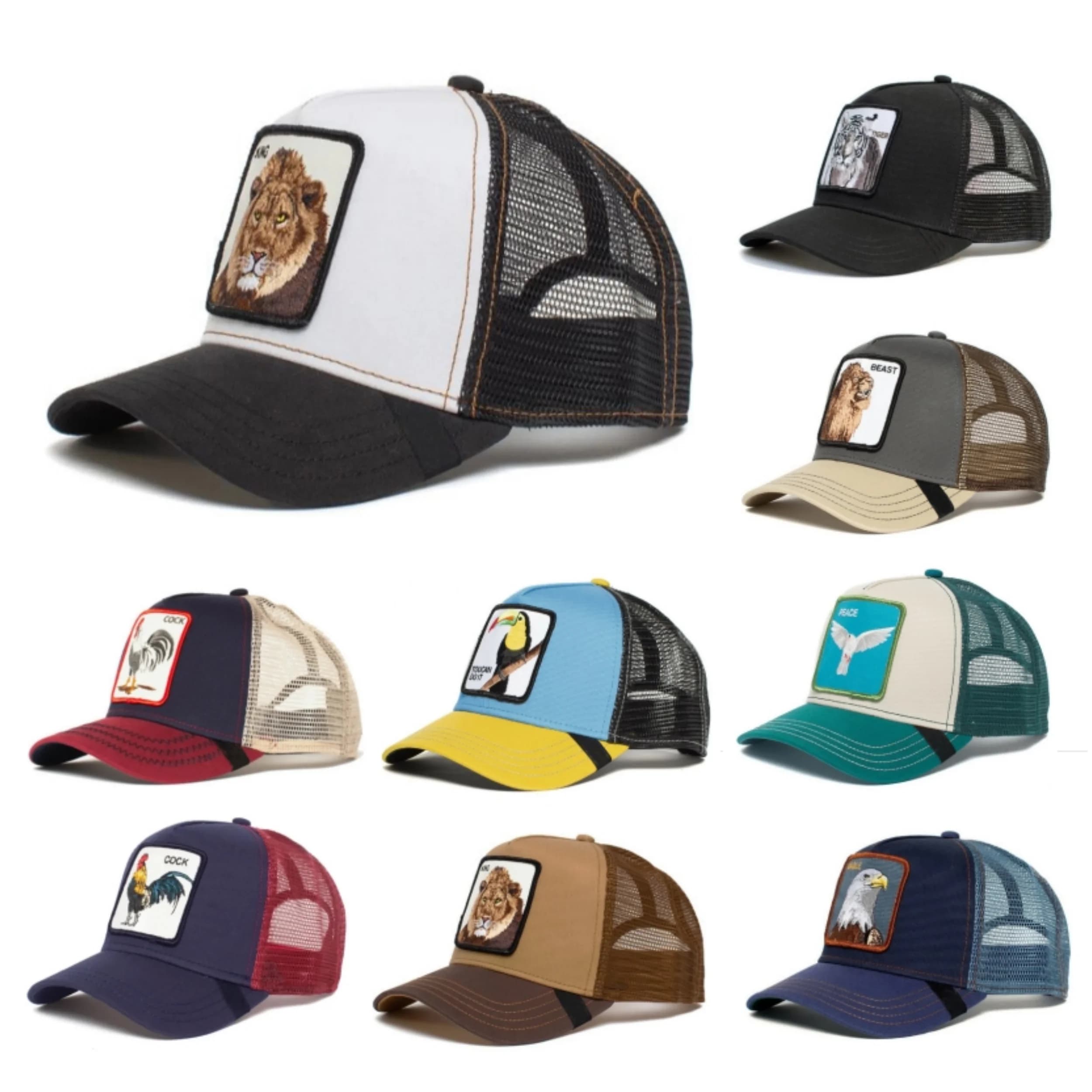 Animal Trucker Hats Leather Pattern Adjustable Snapback Mesh Animal Baseball Cap for Men