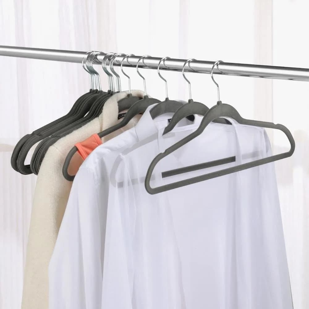 Appendiabiti Resistenti 360 ° Ganci Girevoli, Confezione da 100 Pezzi, Appendiabiti in Velluto Antiscivolo, Grigio