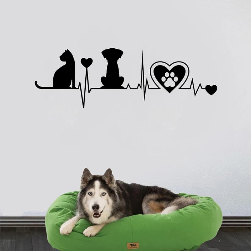 Silhouette di cane e gatto Battito cardiaco Adesivi murali in vinile Pet Veterinario Vetrina di negozio Decalcomania per auto Laptop Decalcomania rimovibile Regalo veterinario