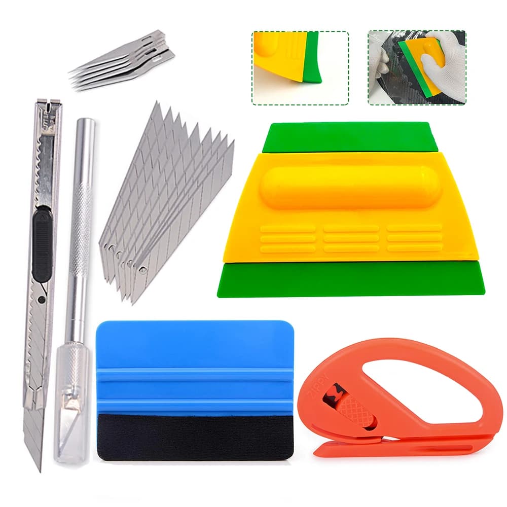 Kit di Strumenti TOFAR per Applicazione Pellicole Viniliche, Adesivi Auto, Installazione Pellicola Carbonio, Raschietti PPF, Pellicola Oscurante Finestrini, Taglierino di Sicurezza, Raschietti