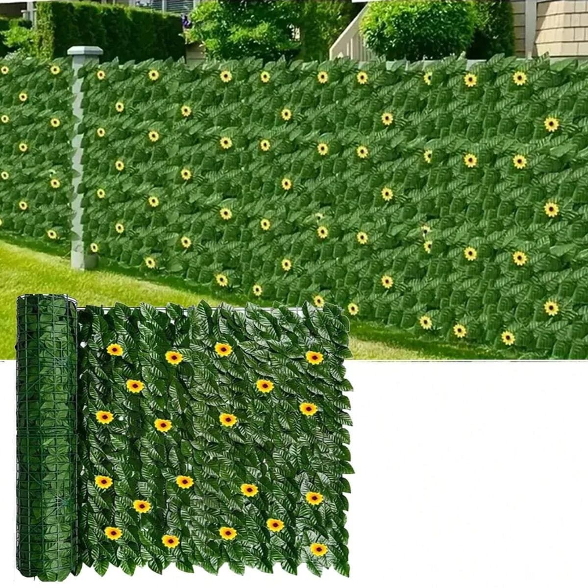 Outdoor Green Artificial Garden Privacy fence screen with sunflowers Artificial grass privacy fence screen