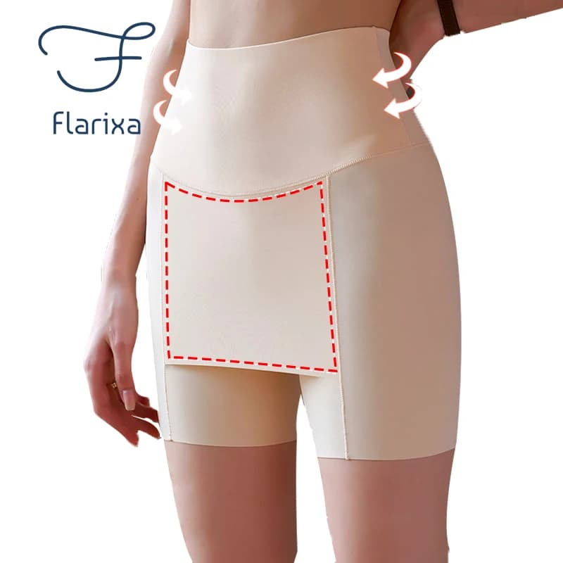 Flarixa Pantaloncini senza cuciture con controllo della pancia da donna a vita alta in seta di ghiaccio Doppio strato sotto la gonna Pantaloni di sicurezza boxer da donna Shapewear