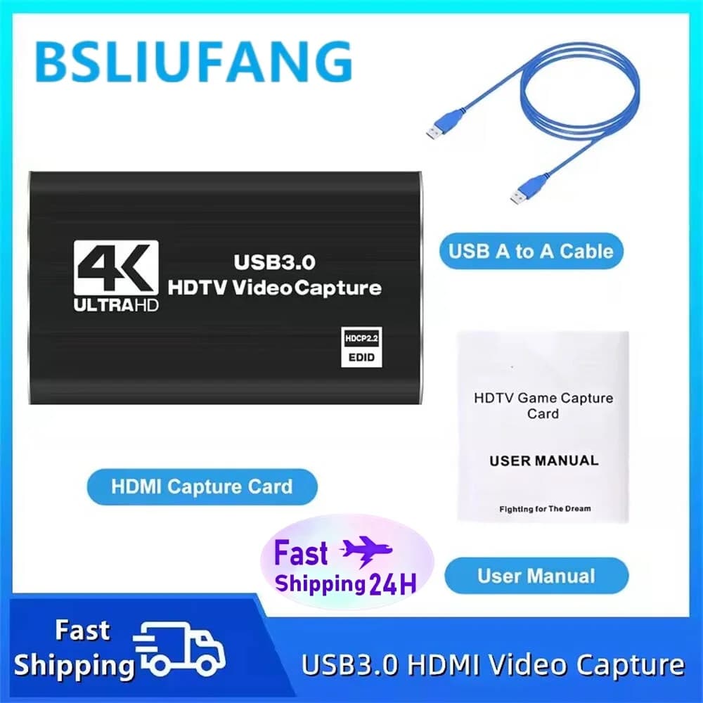 BSLIUFANG Scheda di Acquisizione Video USB 3.0 4K, Registratore HDMI-compatibile per HDTV, per Registrazione Giochi, PC, Audio e Microfono