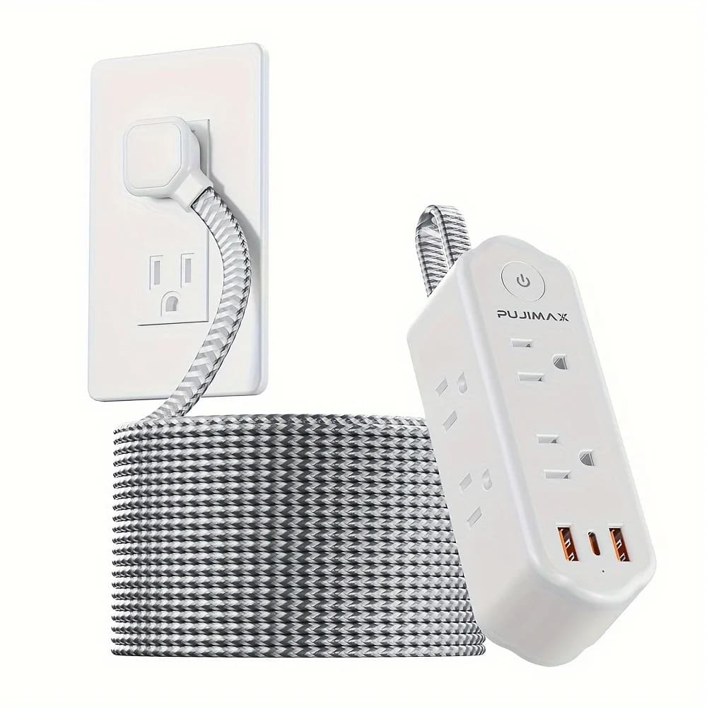 PUJIMAX Versione USA, presa multipla multifunzione con cavo intrecciato da 59,06 pollici, dotata di 2 porte USB, 1 porta Type-C, 6 prese CA.