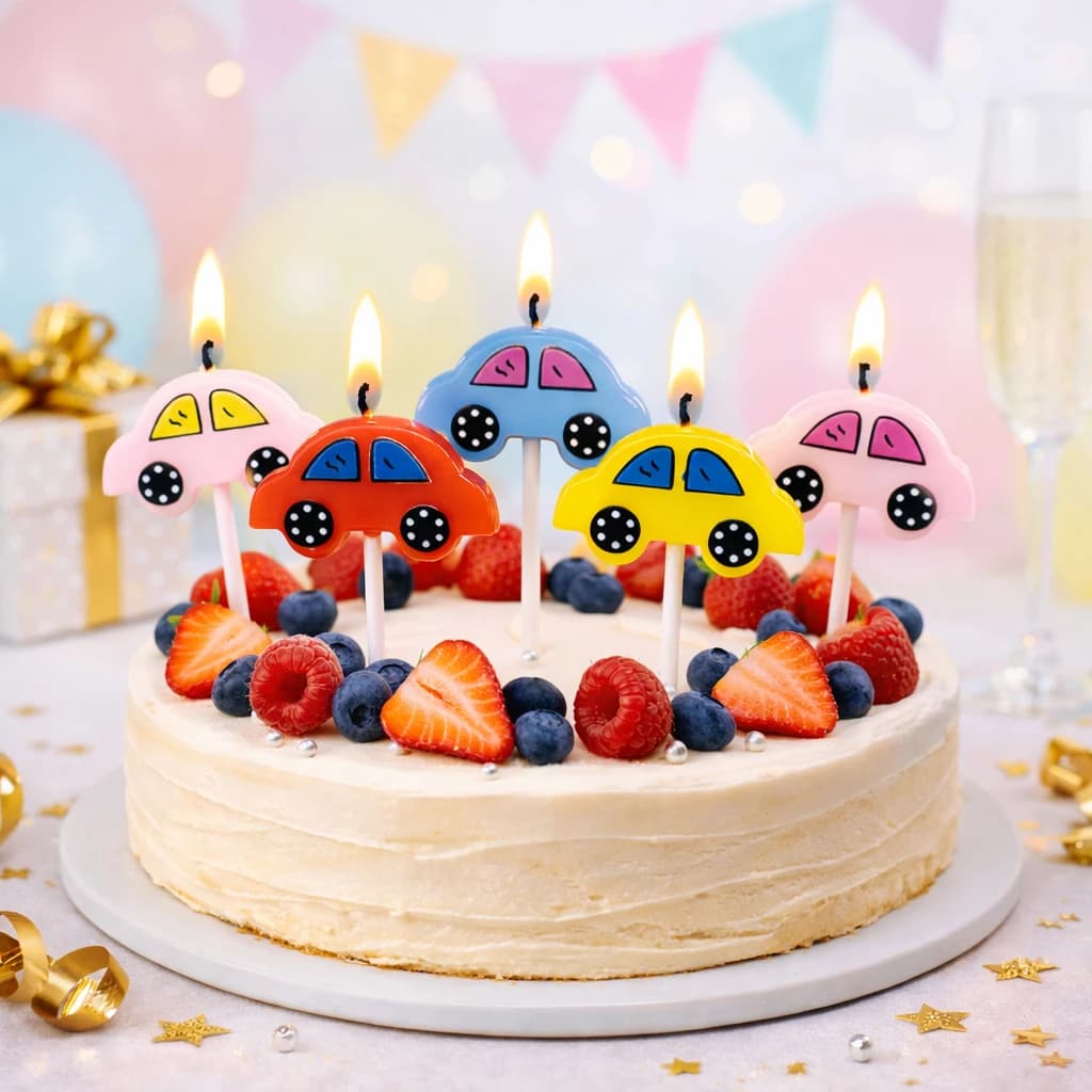 5 Candeline per Auto, Candele Decorative per Torte di Compleanno per Bambini, Candele per Feste di Compleanno, Decorazioni per Dolci in Cinque Colori