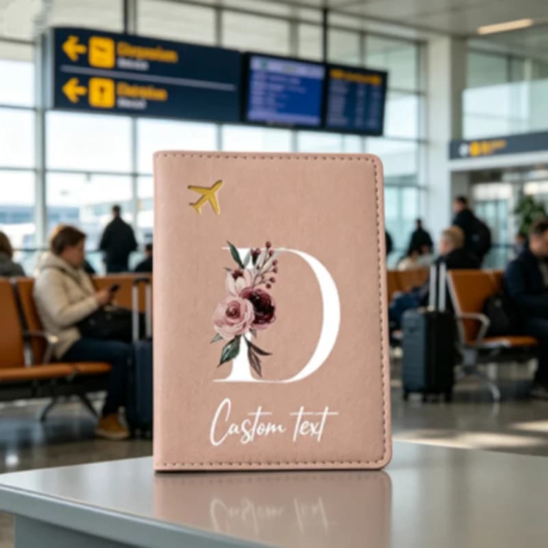 Personalized Passport Holder with Name & Letter - Name/Initials/Number Customization, Travel Document Case