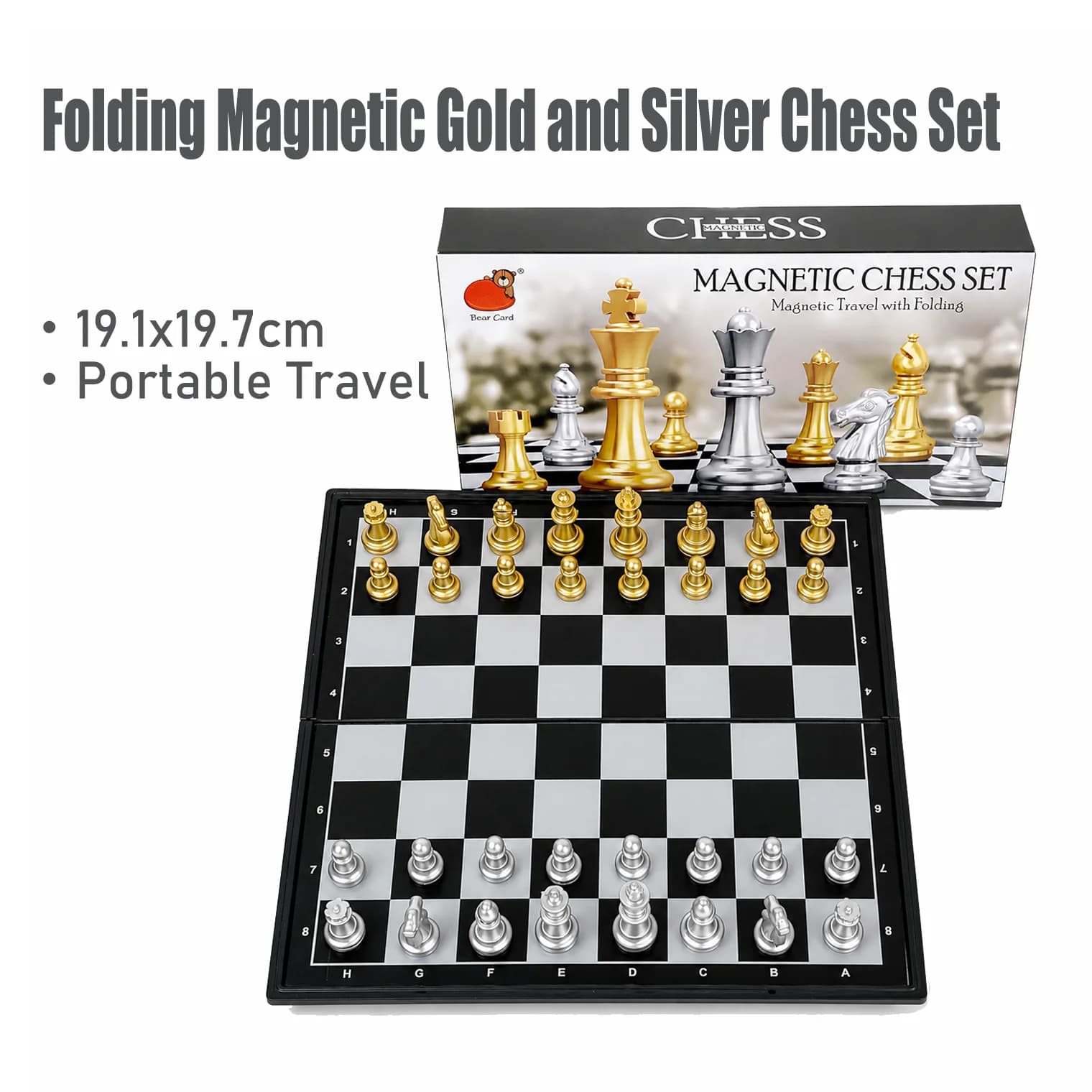 19.1x19.7cm Folding Magnetic Chess Set Gold Silver Board Game Portable Travel Educational Puzzle Toy Gift for Kids Adults
