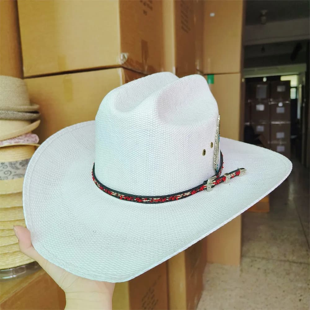 Men Stiff Straw Cowboy hat women wide Brim Pasture hat feather straw hat cowboy solid summer Sun hat sombrero vaquero hombre