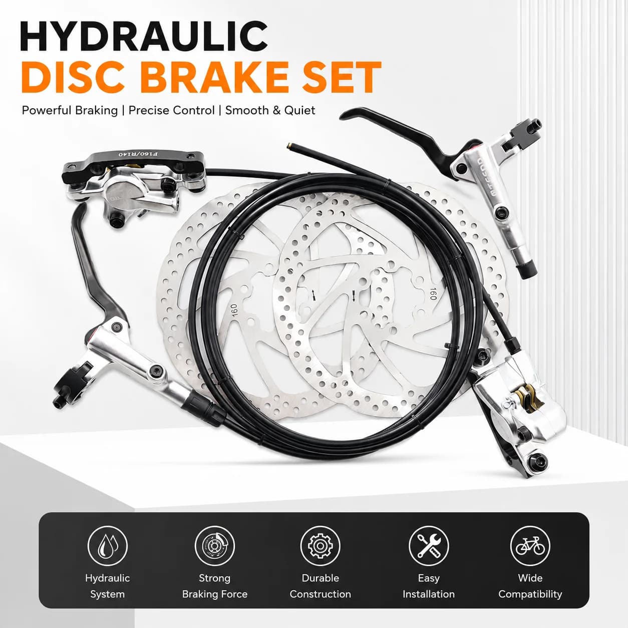 TESNO Hydraulic Disc Brake Set MTB Bicycle Front Rear Oil Brake Kit 160mm Rotor for Mountain Road E-Bike