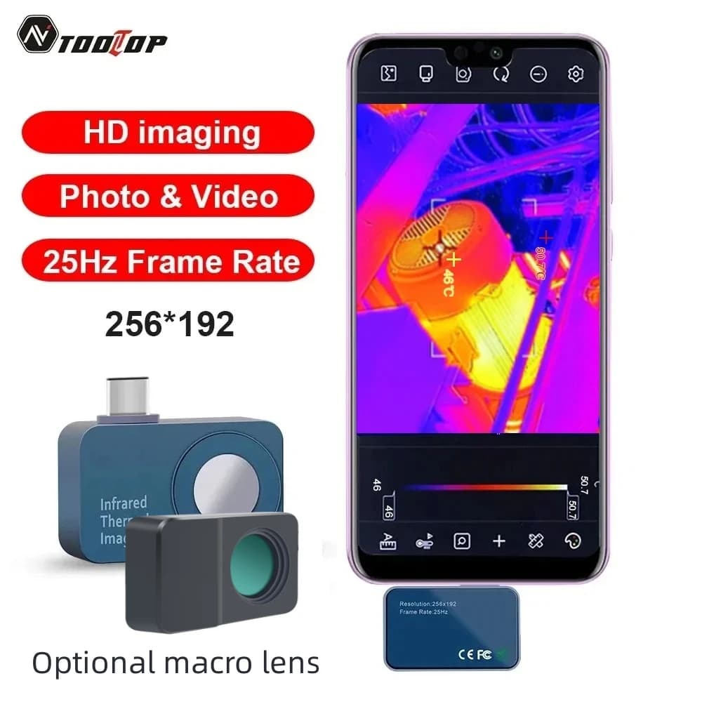 TOOLTOP T7 256*192 Thermocamera Android Type-C 25Hz Mobile thermal camera for fault detection of solar panel power device