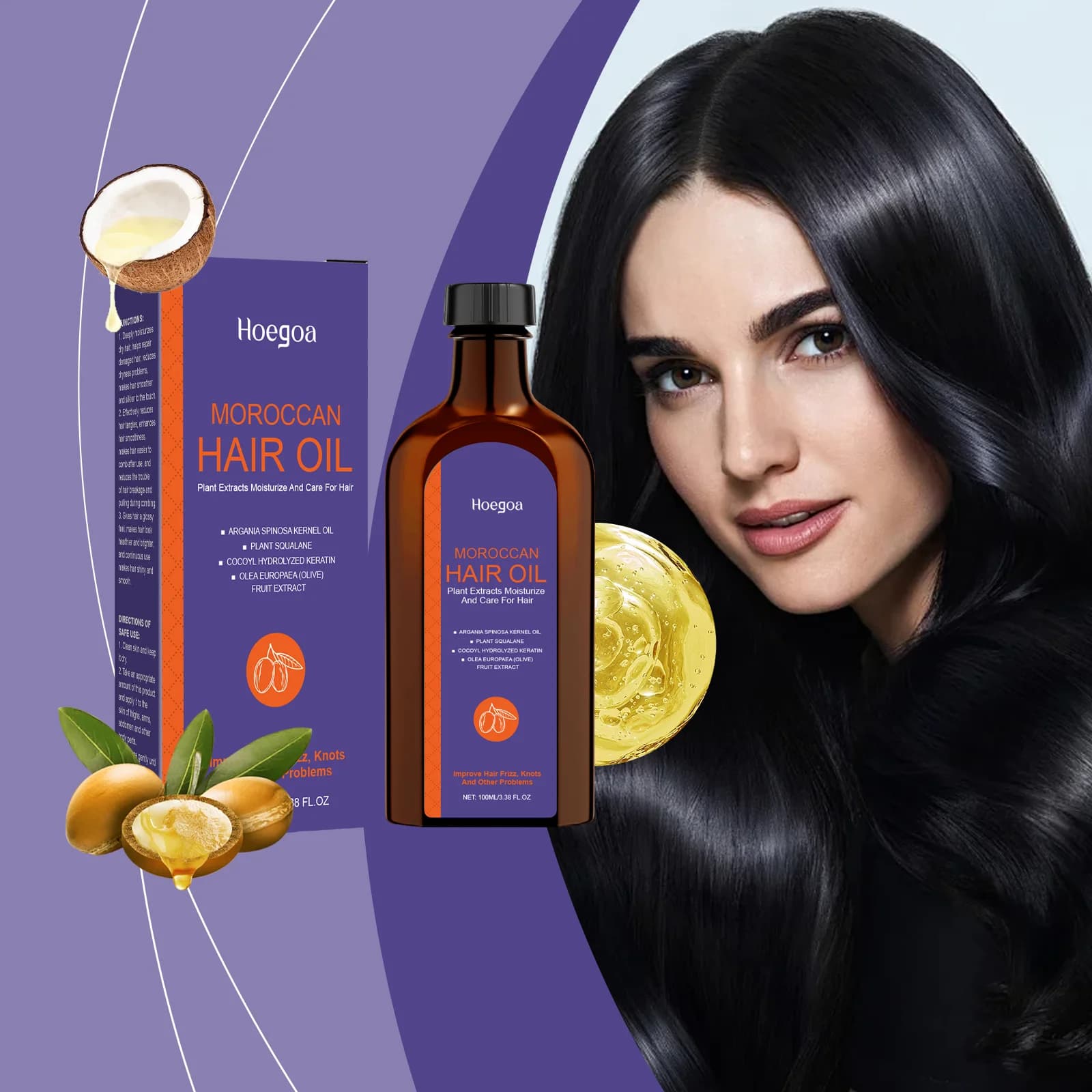 Hoegoa 100ml Moroccan Hair Care Essential Oil Repair Damage Hair Soft Add to review Oil Control Moisturizing Hair Oil