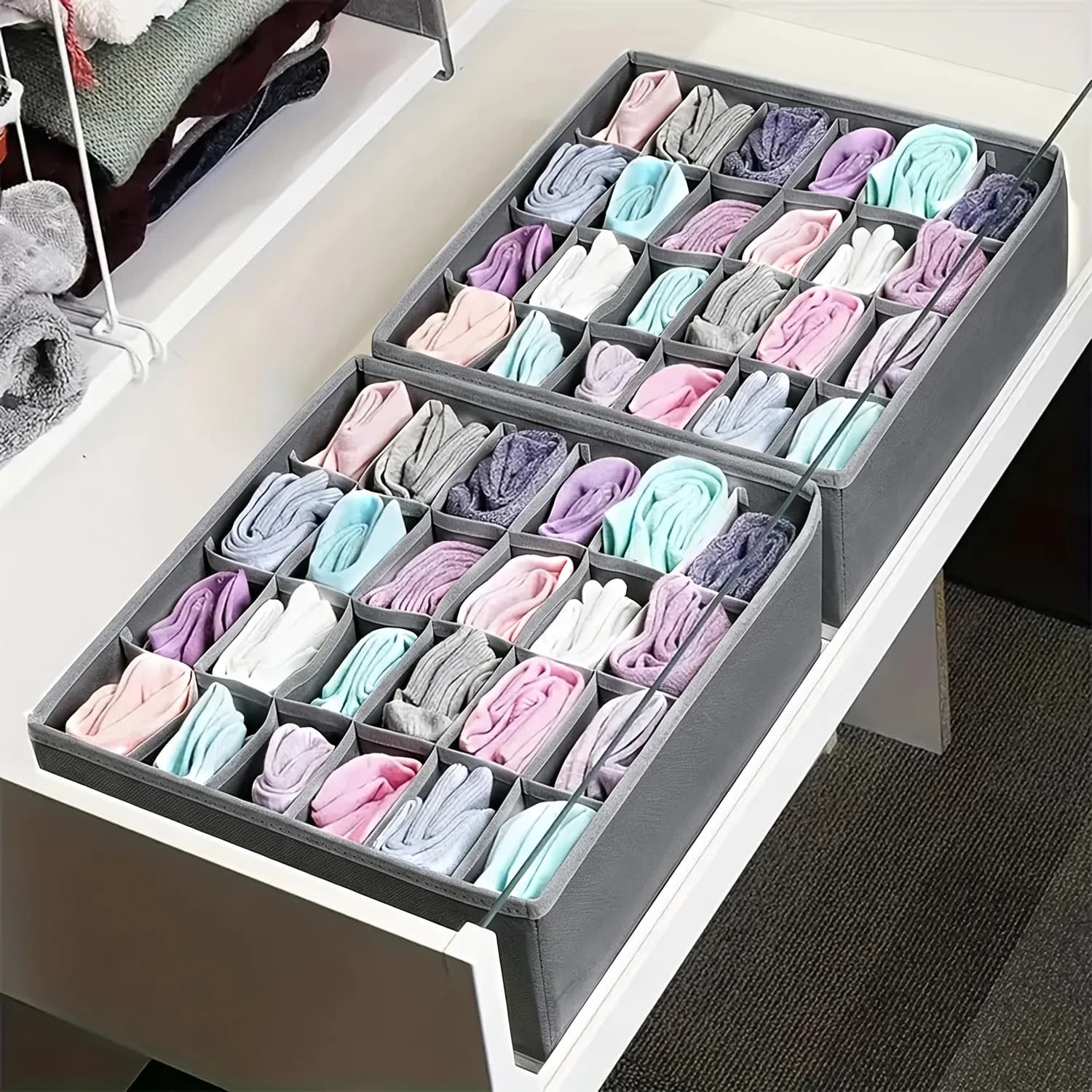 2pcs Socks Underwear Organizer Divider, Fabric Foldable Cabinet Organizer and Storage