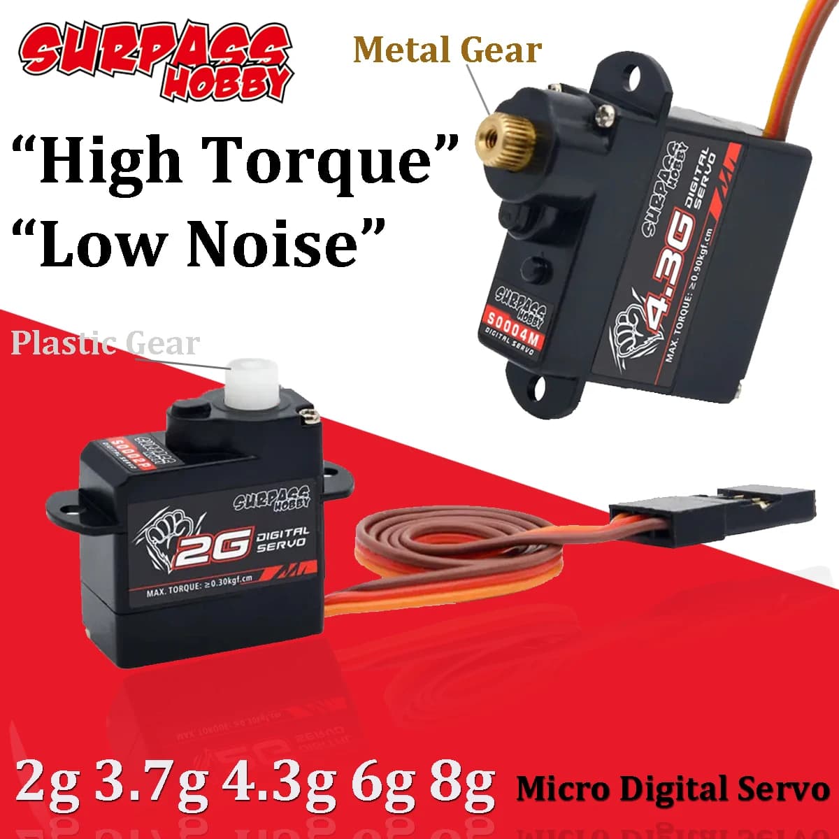SURPASS HOBBY Micro Servo Digitale 2g 3.7g 4.3g 6g 8g con Ingranaggi in Plastica e Metallo per Droni RC, Elicotteri, Aerei, Auto e Robot