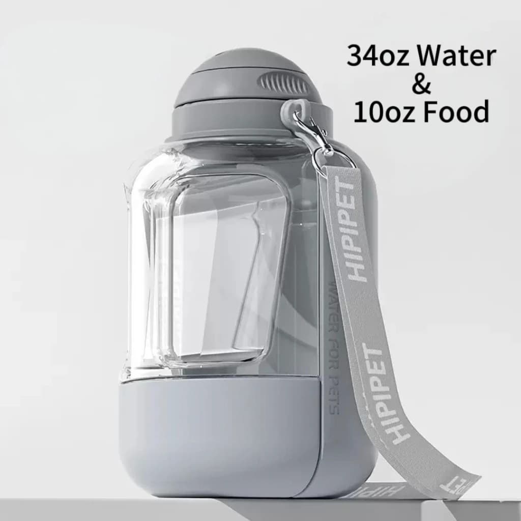Bottiglia d'Acqua Portatile per Cani HIPIPET con Contenitore per Cibo, 1L Acqua e 300ml Cibo, Antigoccia, Senza BPA, Erogatore d'Acqua per Animali da Esterno