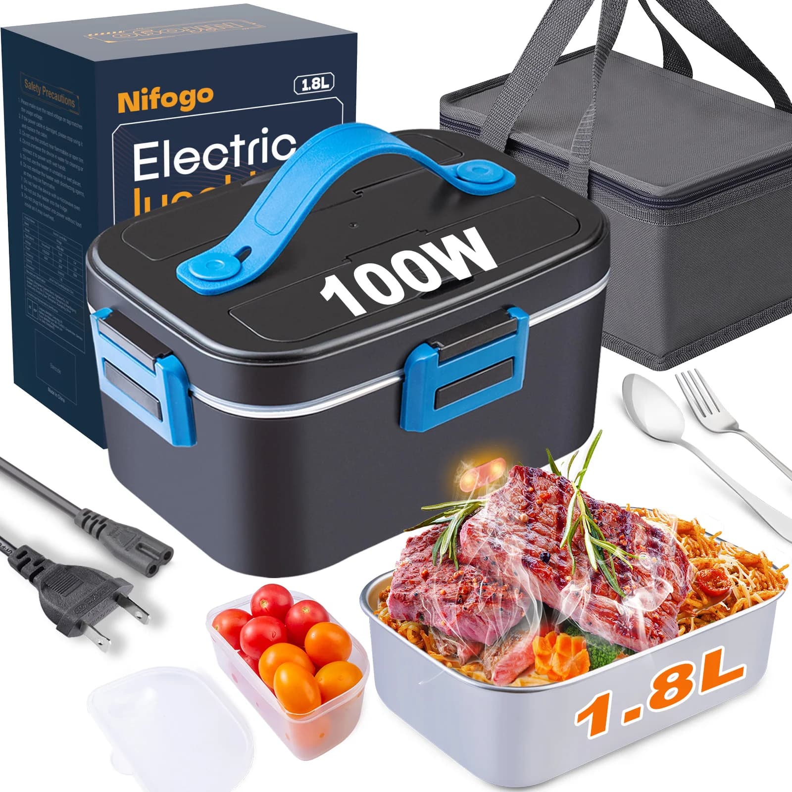 Scaldavivande Elettrico 100W, Contenitore Termico Portatile in Acciaio Inox da 1,8L, Scaldavivande Elettrico per Riscaldare i Pasti